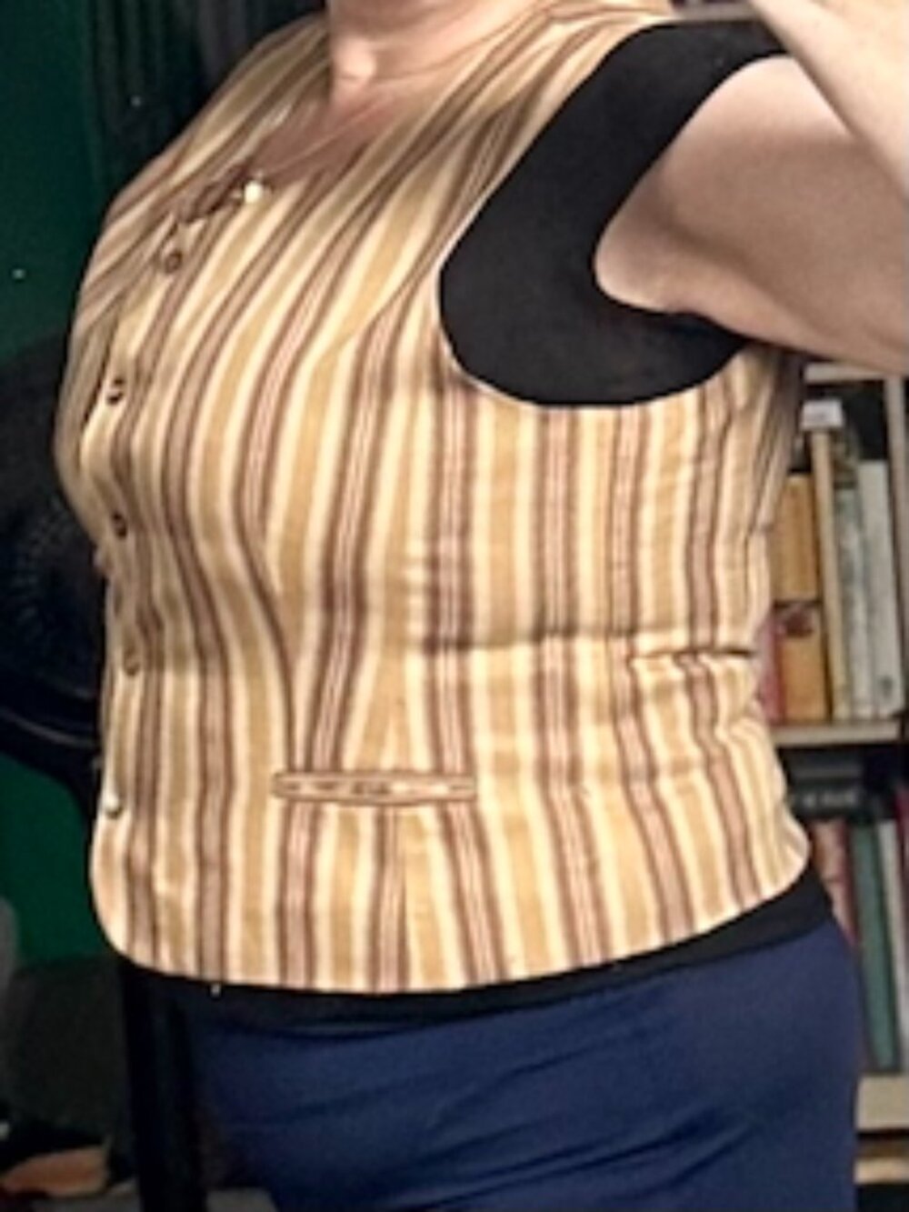 Vintage Rena Rowan Saville Vest Linen Lined XL 16 Like New Striped TanBrown - Picture 15 of 16